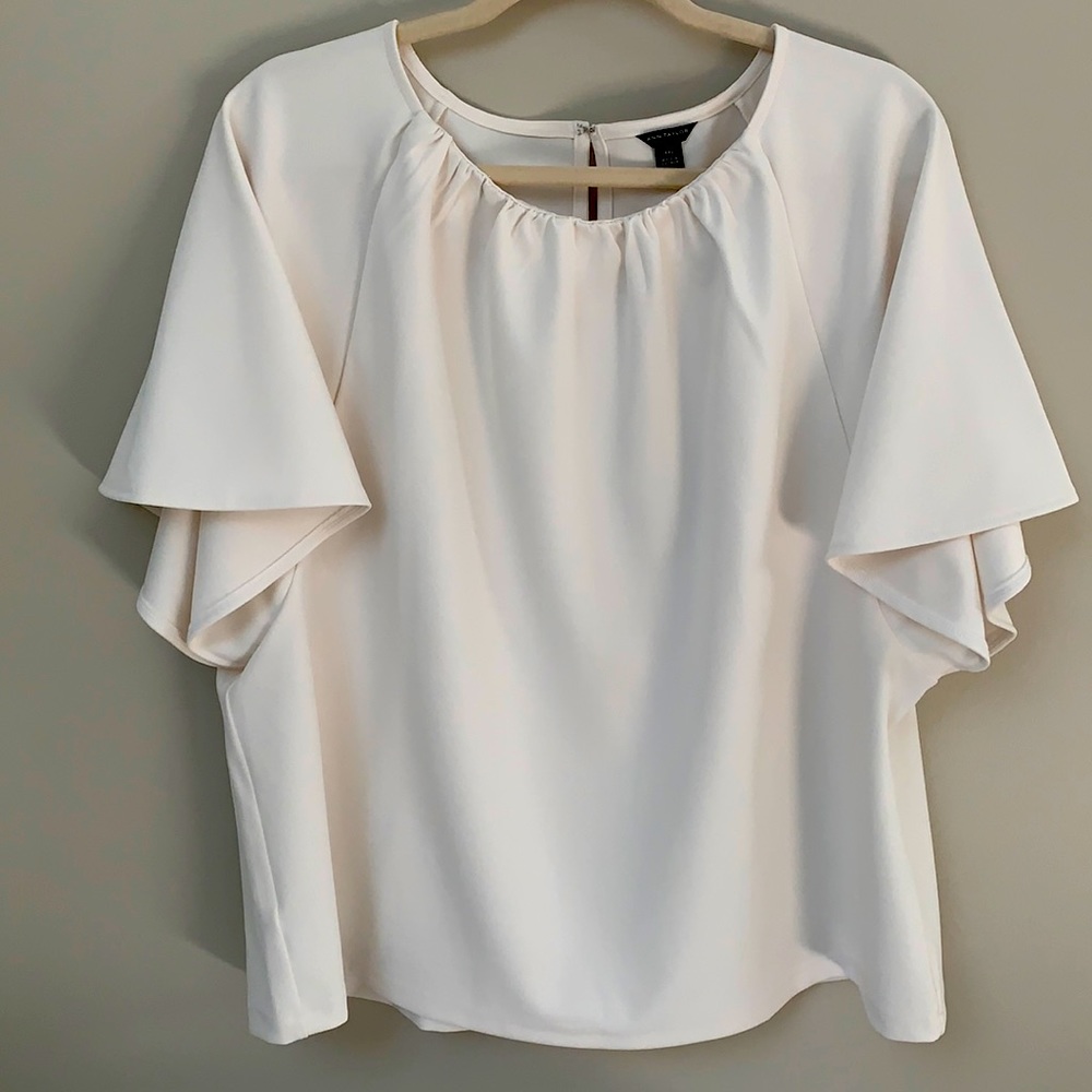 Ann Taylor XXL Flutter Sleeve Cream Off White Top
